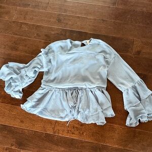 Anthropologie Sky Blue Textured ruffle Top xxs (fits xs)